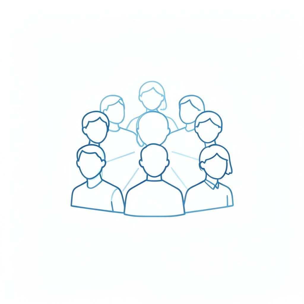 Illustration eines vernetzten Teams als einfache Linien-Icons
